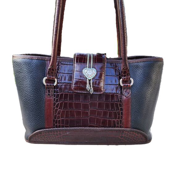 Vintage Brighton Leather Croc Embossed Tote Shoulder Bag - Picture 1 of 10